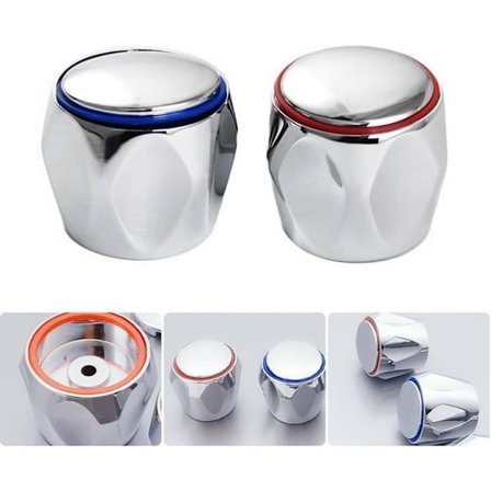 32x39mm 2 stk Erstatningskranhåndtak for Standard Varmt/Kaldt Kjøkkenkran Krom Rød og Blå for Eldre Blandebatterier