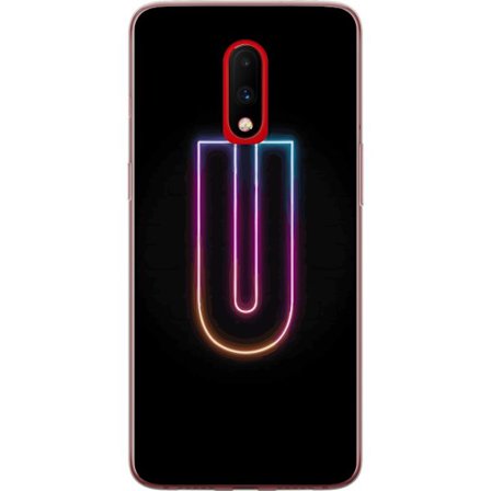 Kompatibel Mobilcover til OnePlus OnePlus 7 Minimalistisk neonbogstav U i farverig lyseffekt mod sort baggrund