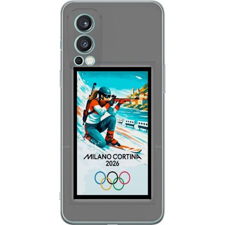 Kompatibelt Mobildeksel til OnePlus Nord 2 5G Retroplakat Cortina Milano 2026 med fjell, vintersportsutøvere, italienske trikolor, Milano-katedralen o