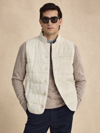 John Henric Men's Sand Linen Vest Size M