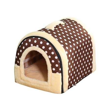 XL Størrelse Dyrehus Kennel Myk Igloo Senger Hule Katt Valp Seng Varmt Pute Foldbar - Brun Prikker