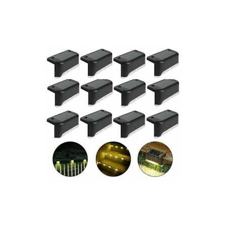 Varm Hvid-Sort, 12 stk. Vandtæt Solcelle Hegn Lys, Solcelle Dæk