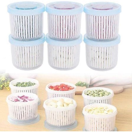 Grønnsaksoppbevaringsboks, Kjøleskapsoppbevaringsboks for fersk mat med dreneringskurv, Dobbeltlags forseglet beholder for grønnsaker for hakket 