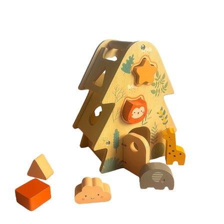 Pædagogisk trælegetøj - Big Tree Wisdom House, et formmatchningsspil, der fremmer fantasi, kreativitet og rumlig bevidsthed, forbedrer hånd-øje-...
