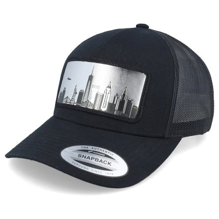Iconic - Sort trucker Kasket - New York Silver Patck Black A-frame Trucker @ Hatstore