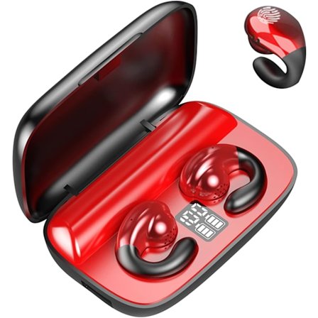 Öppna Öronklämmor Bluetooth Öronklämmor Benledning Sport Öronproppar med Trådlöst Laddningsfodral och Display röd
