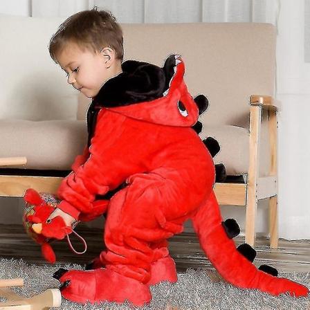 Børn Onesie Flanell Pyjamas Tegnefilm Dyrefigur Kostume Med Hætte Vinter Hjem Kostume Til Little Red Dinosaur