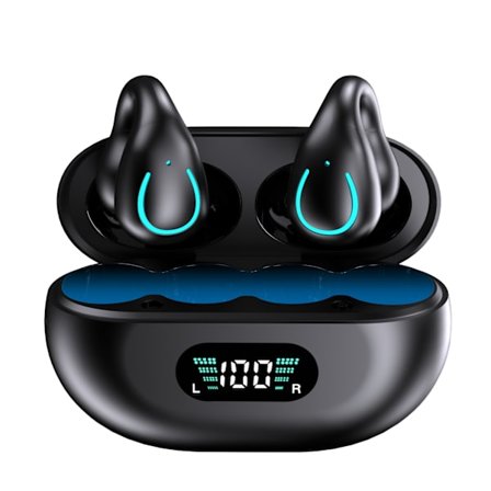 Benledande hörlurar trådlösa öronsnäckor Bluetooth 5.3 Clip On EarBuds med LED-display laddningsfodral 60 timmars speltid hörlurar IPX7 vattentäta