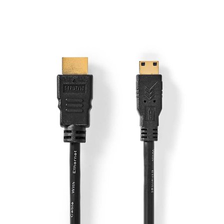 High Speed ​​HDMI kabel med Ethernet | HDMI Kontakt | HDMI Mini kontakt | 4K@30Hz | 10.2 Gbps | 1.50 m | Rund | PVC | Svart | Label