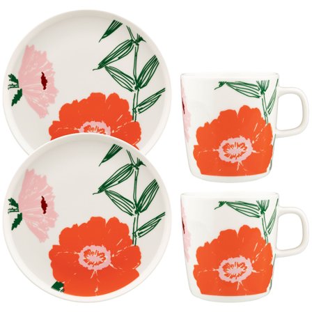 Marimekko Puutarhakutsut Morgenmadssæt, 4 dele - Hvid/grøn/orange | KitchenOne