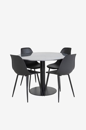 Venture Home - Spisegruppe Estelle med 4 spisebordsstole Polar - Sort - Spisebordssæt 4 personer - Fra Homeroom