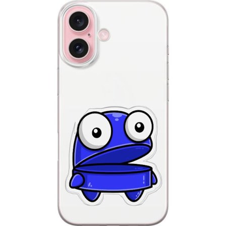 Yhteensopiva Puhelinkuori Apple Apple iPhone 16 Sininen piirroselokuva hahmo, jolla on avoin ilme ja suuret silmät hauskaan kuvitukseen