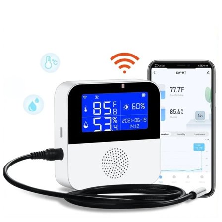 Smart WIFI Temperatur og fuktighetssensor med baklys LCD skjerm innendørs termometer hygrometer måler støtte