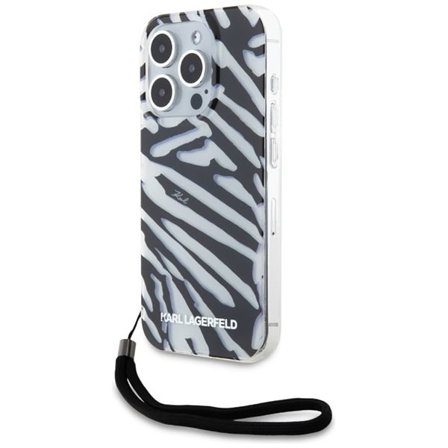 Karl Lagerfeld IML Zebra-mønster og ledningsveske for iPhone 15 Pro - svart