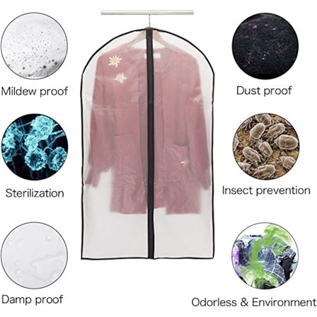 5 stk. 60*100cm Tøjposer (Sort), Lynlås Gennemsigtig Møl