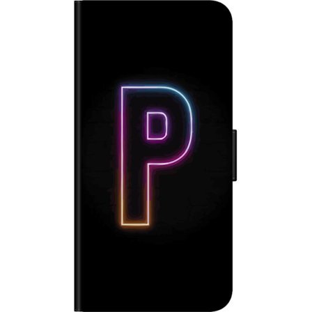 Kompatibelt Lommeboketui til Samsung Samsung Galaxy Note10 Lite Minimalistisk neonbokstav P i fargegradering og lyseffekt mot svart bakgrunn i digital
