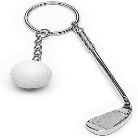 Golf nøglering med golfkøller og golfbolde golfgave/gaveideer Golf Master nøglering, sølv, køllelængde 8 cm, bredde 2,5 cm