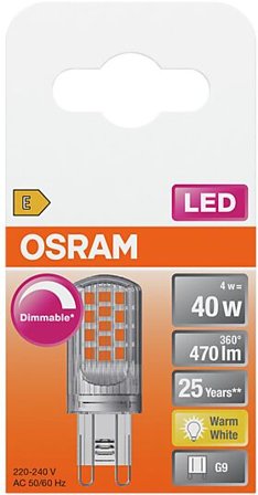 OSRAM Led Pin G9 40 470lm klar Dimbar Varmhvit
