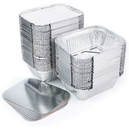 Set med 125 engångsaluminiumfat med lock för transport