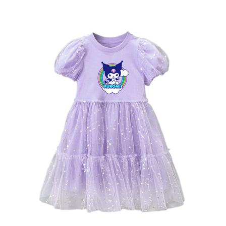 Kuromi Mesh Tulle Prinsessklänning för Flickor, Sommarklänning för Fester Purple 110cm