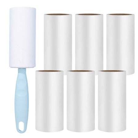 Fnugrulle med lim, fnugrulle til dyrehår, 6 ruller med 1 dispenser, hårfjerner til hår, kattehår, hundehår, tøj - 60 ark/rulle