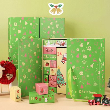 Tomme Julekalendere til Fyldning, DIY Fyldbare Tomme Julekalender Gaveæsker med 24 Rum i Forskellige Størrelser og Former Genanvendelige (Grøn)