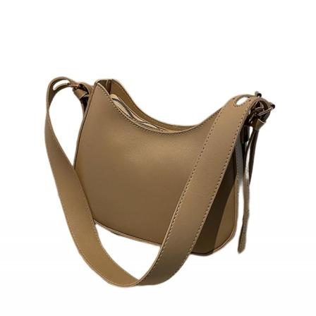 Rent blødt læder Dame Simple Tote New Moon Taske Lille underarm Skulder Totes Taske (khaki)
