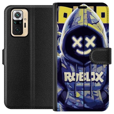 Kompatibelt Lommeboketui til Xiaomi Xiaomi Redmi Note 10 Pro Blågul Roblox hettegenserfigur med minimalistisk neonstil og masket ansikt, moderne spil