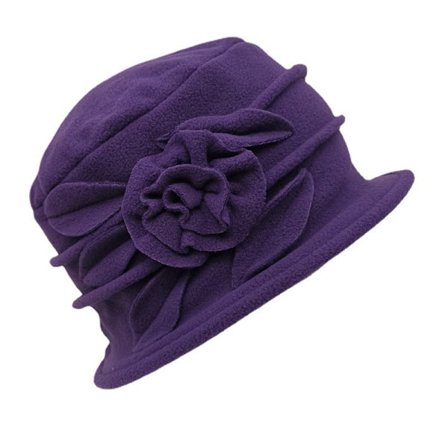 Elegant Damhatt i Ull, Vintagekeps med Blomma, Beret, Vinter