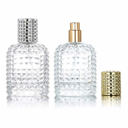 Mini Parfymeflasker - 2 stk - 50 ml - Tom Sprayflaske - Reiseflaske - Parfyme Atomizer - Parfymeflasker - Gjenfyllbar - Gull og Sølv - Klar -