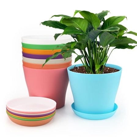 x 14 cm plastik urtepotter til indendørs og udendørs planter med bakker, velegnet til frøplanter, kaktusser, sukkulenter, orkideer og krydderurter. 8 