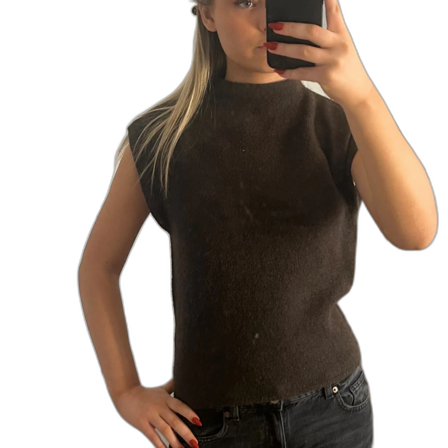Mörkbrun ärmlös stickad tröja