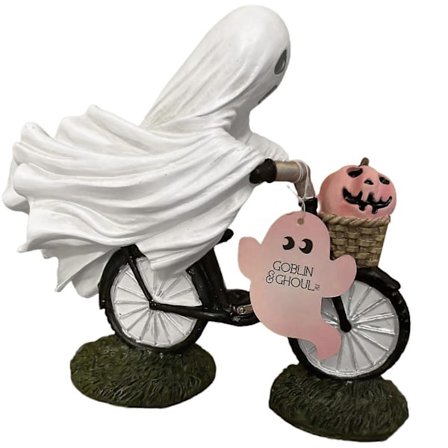 Halloween Spøgelse Pink Græskar Figur Spøjs Cykel Hvidt Spøgelse Resin Statue Skulptur Indendørs Udendørs Bordplade Dekoration Ornament