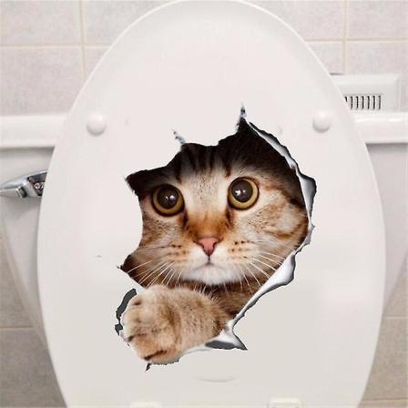 Cat Vivid 3d Smashed Switch Väggdekal Badrum Toalett Kicthen Dekorativa Dekaler Roliga Djur Dec