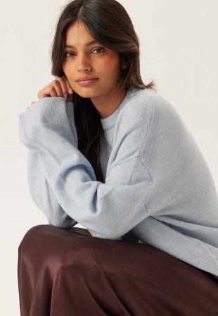 ONLY - Onlsimoni L/S O-NECK PULLOVER - Cashmere Blue Detail:melange - Kläder - - Bubbleroom