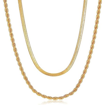 14K Guld/Silverpläterad Ormkedja Halsband Fisksbenskedja Halsband Guld