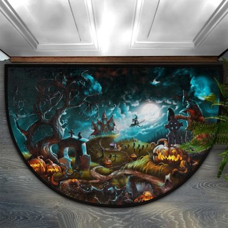 Halloween Turkis Halvmåne Dørmåtte Halloween Horror Halvcirkel Areal Tæppe Vasket Holdbar Dekor Halvmåne Tæpper Abso