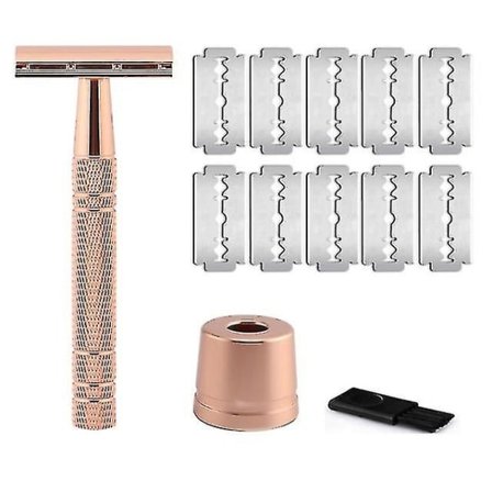 Roséguld Rakhyvel Klassisk Dubbelkant Rakkniv för Herrrakning och Hårborttagning för Kvinnor 10 Rakblad Rose Gold