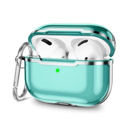 AirPods Pro 2 genomskinligt fodral med karbinhake - Transparent Grön / Silver