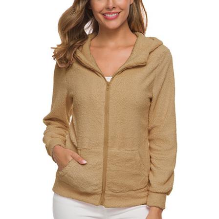 Luvtröja För Damer Med Fickor I Enfärgad Fleece-tröja