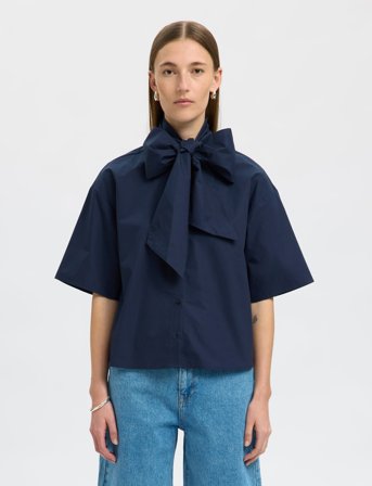 Selected Slfaya-Juno 2/4 Bow Shirt - Navy - 40