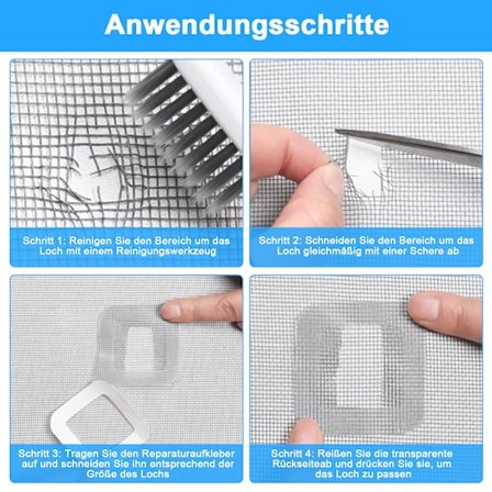 Hyttysverkon korjaussarja ikkunoille, 22 kpl hyönteissuojaverkon korjausteippiä, itseliimautuva lasikuituinen korjauslaastari, hyttysverkko oveen