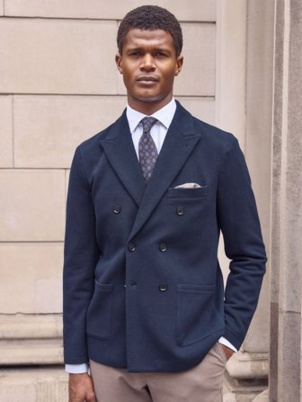 John Henric Men's Navy Blue Double Breasted Blazer Relaxed Fit Size M