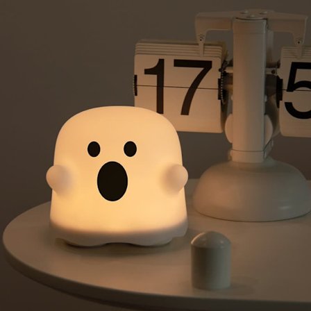 Halloween Natlampe, Spøgelsesbordlampe med Trykknap, Dekoration & Gave til Soveværelse og Fødselsdag_OF