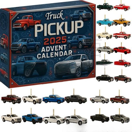 Pickup Truck Adventskalender 2026, Adventskalender 2026 for barn, 24 dagers Truck julekalender for småbarnsgutter, juleferie_Supergave