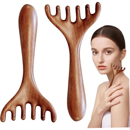 Massage Kam, Grov Sandeltræ Kam, Terapi til Hovedmassage Blodcirkulation Stressreduktion, 2 stk