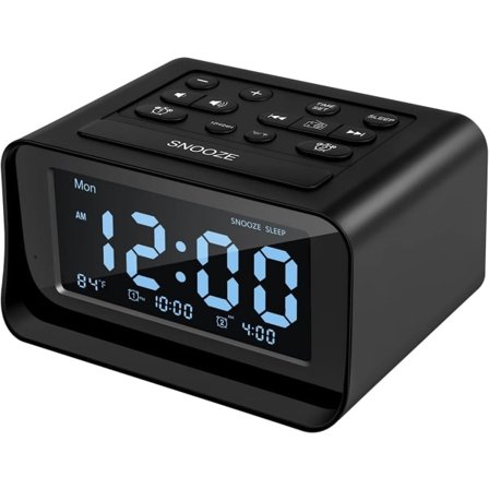 Ny Dubbel Väckarklockradio, Digital Väckarklocka med 2 USB-laddningsportar, 0-100% Dimbar, Justerbar Volym, Inomhustermometer (Svart)
