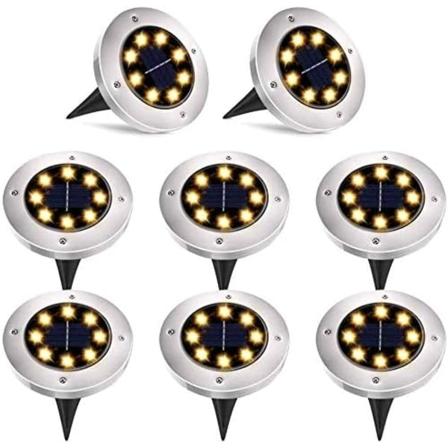 Solcelledrevne hagelys - 8 LED 8 stk. solcellelykter IP65 vanntette stilys solcelledrevet for plen sti uteplass - varmt hvitt