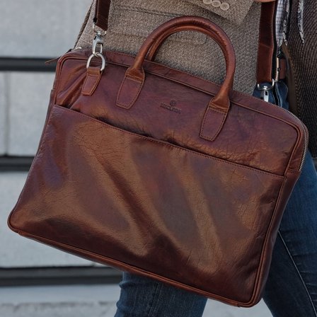 Montreal Slim 15" Executive Tan Leather Bag for Men - Leather bags