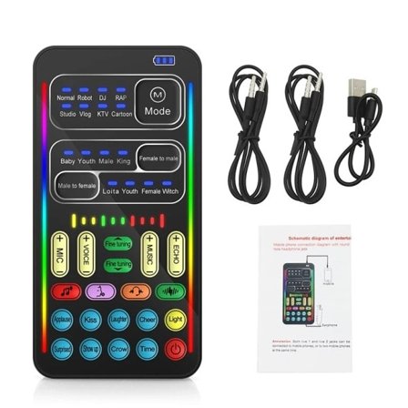 i9 Voice Changer Mini Flera Ljud Effekt Bluetooth-kompatibel Live Ljud Kort Ultra-Tunn Portabel Live Ljud Kort Mik Verktyg